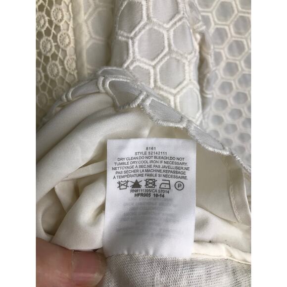 Tory Burch Top Womens Sz XS 52142111 Cream V-Neck 3/4 See Through Sleeve - Picture 8 of 9